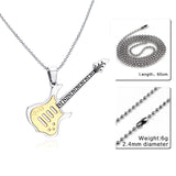 Vnox Trendy Guitar Necklace Pendant Free 24inch Chain Stainless Steel Punk Rock Music Jewelry-FOREVER KRN