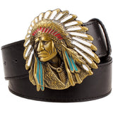 Fashion men belt west cowboy belt for men punk rock belts exaggerated style indian chief head Men's leather belt hip hop girdle