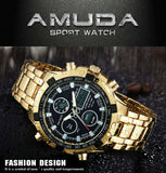 Amuda Mens Sport Watch Led Gold Big Face Quartz-Watch Men Waterproof Wrist Watch Male Watches Clock relogio masculino