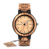 BOBO BIRD Antique Mens Zebra and Ebony Wood Watches with Date and Week Display Business Watch in Wooden Gift Box