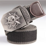 Fashion men's Canvas belt skull Metal tactics woven belt canvas belt Casual pants Cool wild gift for men belts Skull large size-CINTURONES-FOREVER KRN