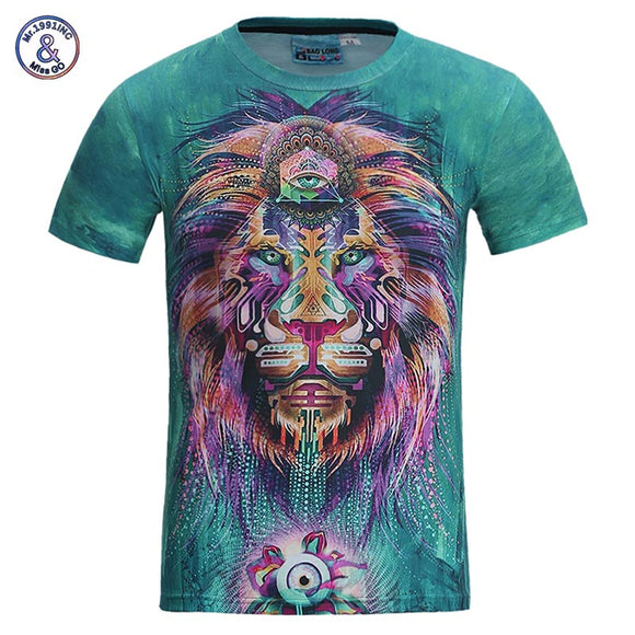 Mr.1991INC New Fashion Men/women 3d t-shirt funny print colorful hair Lion King summer cool t shirt street wear tops tees-FOREVER KRN