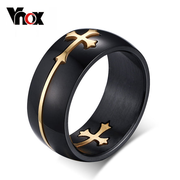 Vnox Separable Cross Ring for Men Woman Black Color Stainless Steel Cool Male Design Jewelry-ANILLOS-FOREVER KRN