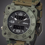 INFANTRY Mens Quartz-watches Military Army Digital Sport Watches Camouflage Leather Square Watches Dual Core Relogios Masculinos