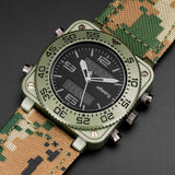 INFANTRY Mens Quartz-watches Military Army Digital Sport Watches Camouflage Leather Square Watches Dual Core Relogios Masculinos