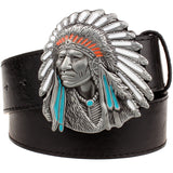 Fashion men belt west cowboy belt for men punk rock belts exaggerated style indian chief head Men's leather belt hip hop girdle