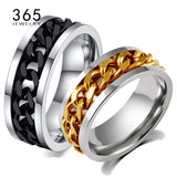 Never Fade Jewelry Stainless Steel Mens Wedding Rock Punk Biker Ring Gold Titanium Black Chain Spinner Rings For Men Gift-ANILLOS-FOREVER KRN