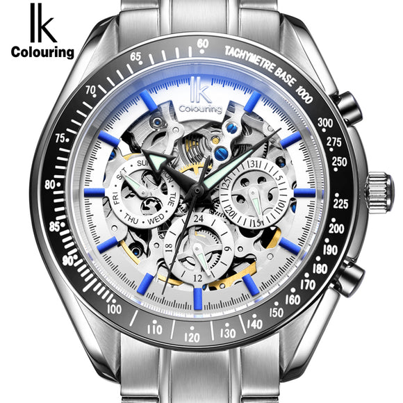 IK Brand Luxury Automatic Mechanical Watches Men 24 hours Display Skeleton Date Watch Sport Casual Wristwatch Clock Hour relojes