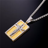 Collare Cross Necklaces & Pendants Men Jewelry Gold Color Stainless Steel Spanish Bible Pendant Wholesale Christian Jewelry P951