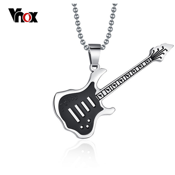 Vnox Trendy Guitar Necklace Pendant Free 24inch Chain Stainless Steel Punk Rock Music Jewelry-FOREVER KRN