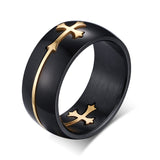 Vnox Separable Cross Ring for Men Woman Black Color Stainless Steel Cool Male Design Jewelry-ANILLOS-FOREVER KRN