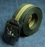 Fashion men's Canvas belt skull Metal tactics woven belt canvas belt Casual pants Cool wild gift for men belts Skull large size-CINTURONES-FOREVER KRN