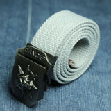 Fashion men's Canvas belt skull Metal tactics woven belt canvas belt Casual pants Cool wild gift for men belts Skull large size-CINTURONES-FOREVER KRN