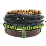 1 Set 4PCS leather bracelet Men's multi-layer bead-BRACELETS-FOREVER KRN