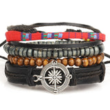 1 Set 4PCS leather bracelet Men's multi-layer bead-BRACELETS-FOREVER KRN