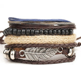 1 Set 4PCS leather bracelet Men's multi-layer bead-BRACELETS-FOREVER KRN