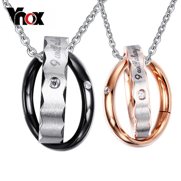 Vnox Endless Love Necklace Pendant For Lovers Vintage Double Hoop Wedding Promise Jewelry Free Chain