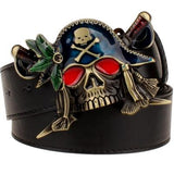 Fashion New men's leather belt metal buckle colored pirate knife belts punk rock exaggerated skull pirate belt hip hop girdle-CINTURONES-FOREVER KRN