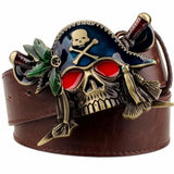 Fashion New men's leather belt metal buckle colored pirate knife belts punk rock exaggerated skull pirate belt hip hop girdle-CINTURONES-FOREVER KRN