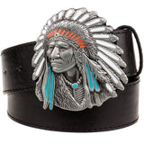 Fashion men belt west cowboy belt for men punk rock belts exaggerated style indian chief head Men's leather belt hip hop girdle