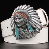 Fashion men belt west cowboy belt for men punk rock belts exaggerated style indian chief head Men's leather belt hip hop girdle