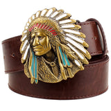 Fashion men belt west cowboy belt for men punk rock belts exaggerated style indian chief head Men's leather belt hip hop girdle