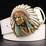 Fashion men belt west cowboy belt for men punk rock belts exaggerated style indian chief head Men's leather belt hip hop girdle