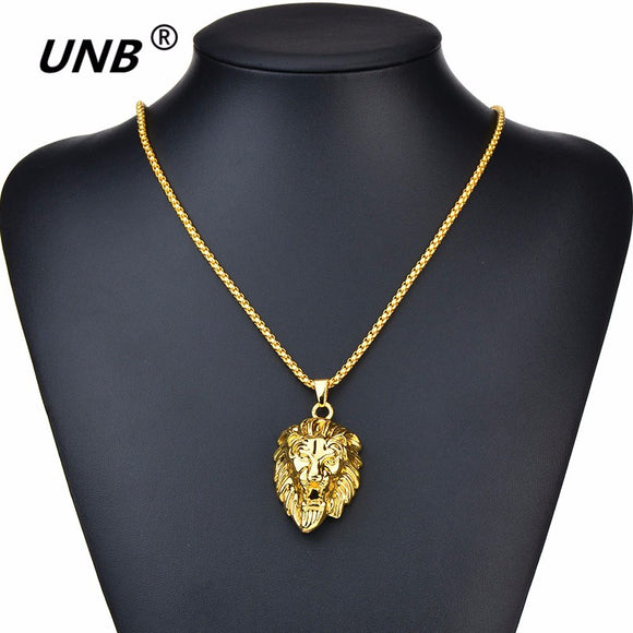 UNB 2017 Hip Hop Lion Head Pendant Necklace For Men Luxury Gold Silver Plated Long Necklaces Jewelry Friendship Gifts Wholesale