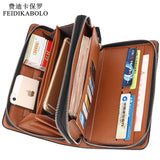 Luxury Wallets Double Zipper Leather Male Purse Business Men Long Wallet Designer Brand Mens Clutch Handy Bag carteira Masculina