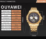 OUYAWEI Men Mechanical Watches Luxury Brand Automatic Gold Tourbillon Male Complete Calendar Clock Wrist Watch relogio masculino