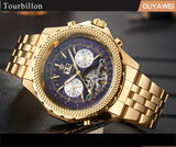 OUYAWEI Men Mechanical Watches Luxury Brand Automatic Gold Tourbillon Male Complete Calendar Clock Wrist Watch relogio masculino