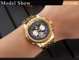 OUYAWEI Men Mechanical Watches Luxury Brand Automatic Gold Tourbillon Male Complete Calendar Clock Wrist Watch relogio masculino