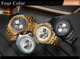 OUYAWEI Men Mechanical Watches Luxury Brand Automatic Gold Tourbillon Male Complete Calendar Clock Wrist Watch relogio masculino