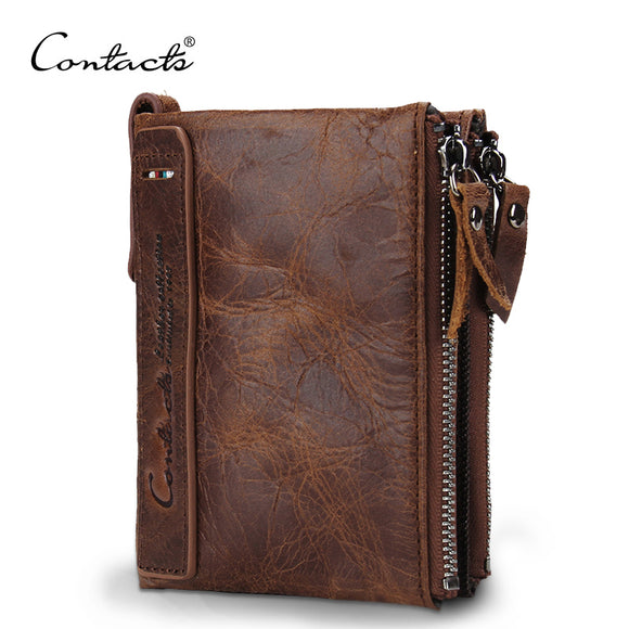 CONTACT'S HOT Genuine Crazy Horse Cowhide Leather Men Wallet Short Coin Purse Small Vintage Wallet Brand High Quality Designer-BILLETERAS-FOREVER KRN