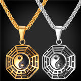 Chinese Taoism Sign Ancient Eight Diagrams Pendant Necklace Charms Yin Yang Jewelry Stainless Steel/Gold Color Chain GP1896-COLLARES-FOREVER KRN