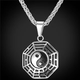 Chinese Taoism Sign Ancient Eight Diagrams Pendant Necklace Charms Yin Yang Jewelry Stainless Steel/Gold Color Chain GP1896-COLLARES-FOREVER KRN