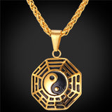 Chinese Taoism Sign Ancient Eight Diagrams Pendant Necklace Charms Yin Yang Jewelry Stainless Steel/Gold Color Chain GP1896-COLLARES-FOREVER KRN