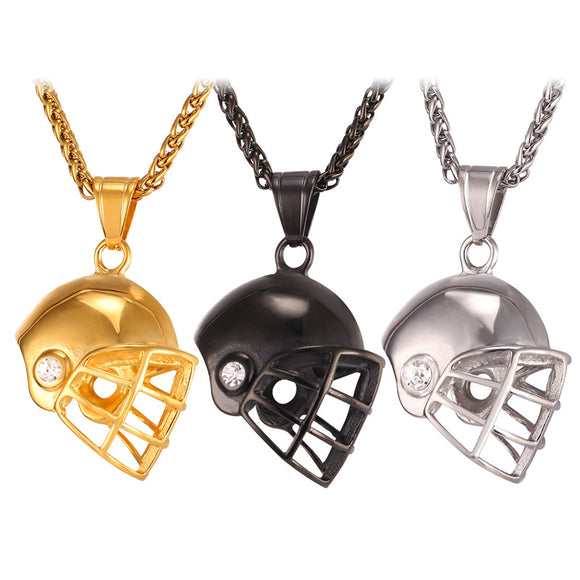 New Hot Golden American Football Helmet Pendant Necklace Stainless Steel/Gold Color Rugby Ball Sport Jewelry For Men GP2459-COLLARES-FOREVER KRN