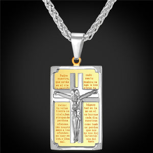 Collare Cross Necklaces & Pendants Men Jewelry Gold Color Stainless Steel Spanish Bible Pendant Wholesale Christian Jewelry P951