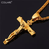 Collare INRI Crucifix Cross Necklace Gold/Rose Gold/Black Gun Color Stainless Steel Chain For Men Jewelry Jesus Piece P166