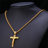 Collare INRI Crucifix Cross Necklace Gold/Rose Gold/Black Gun Color Stainless Steel Chain For Men Jewelry Jesus Piece P166