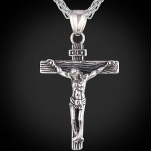 Collare INRI Crucifix Cross Necklace Gold/Rose Gold/Black Gun Color Stainless Steel Chain For Men Jewelry Jesus Piece P166