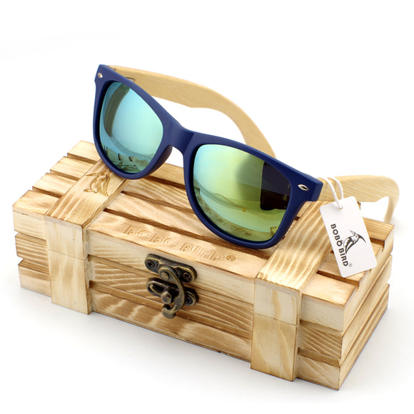 Men's Bamboo Wood Sunglasses in Vintage Style with Plastic Frame and Polarized UV Protection Colorful Lens In Gift Box