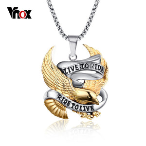 Vnox Eagle Necklace Pendant for Men Stainless Steel Metal LIVE TO RIDE Punk Jewelry-FOREVER KRN