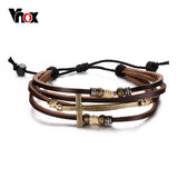 Vnox Leather Cross Bracelets & Bangles For Women Men Jewelry Size Adjustable Bohemia Rope Chain Leather Bracelet