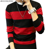 Hot sale men's sweater 2017 Spring Autumn new students South Korean Slim youth striped sweater red and black two colors M-XXL-SUETER-FOREVER KRN