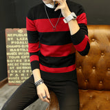 Hot sale men's sweater 2017 Spring Autumn new students South Korean Slim youth striped sweater red and black two colors M-XXL-SUETER-FOREVER KRN