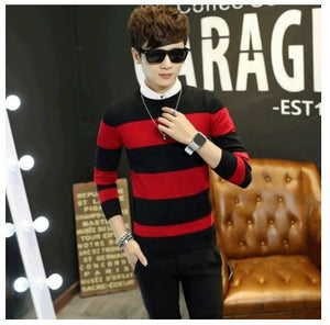 Hot sale men's sweater 2017 Spring Autumn new students South Korean Slim youth striped sweater red and black two colors M-XXL-SUETER-FOREVER KRN