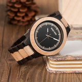 BOBO BIRD WO01O02 Wood Watch Ebony RedWood Pine Wooden Watches for Men Two-tone Wood Quartz Watch with Tool for Adjusting Size