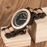 BOBO BIRD WO01O02 Wood Watch Ebony RedWood Pine Wooden Watches for Men Two-tone Wood Quartz Watch with Tool for Adjusting Size